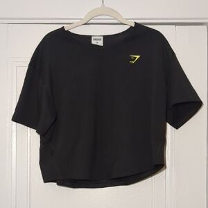Gymshark Black Cropped Crew Tee with Yellow Logo Accent